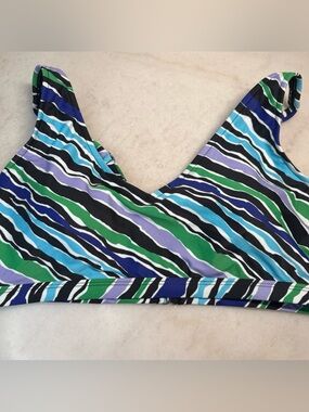 Eco Beach Swim Top Size Large Blue Striped Adjustable Straps UPF 50+ Padded NWT